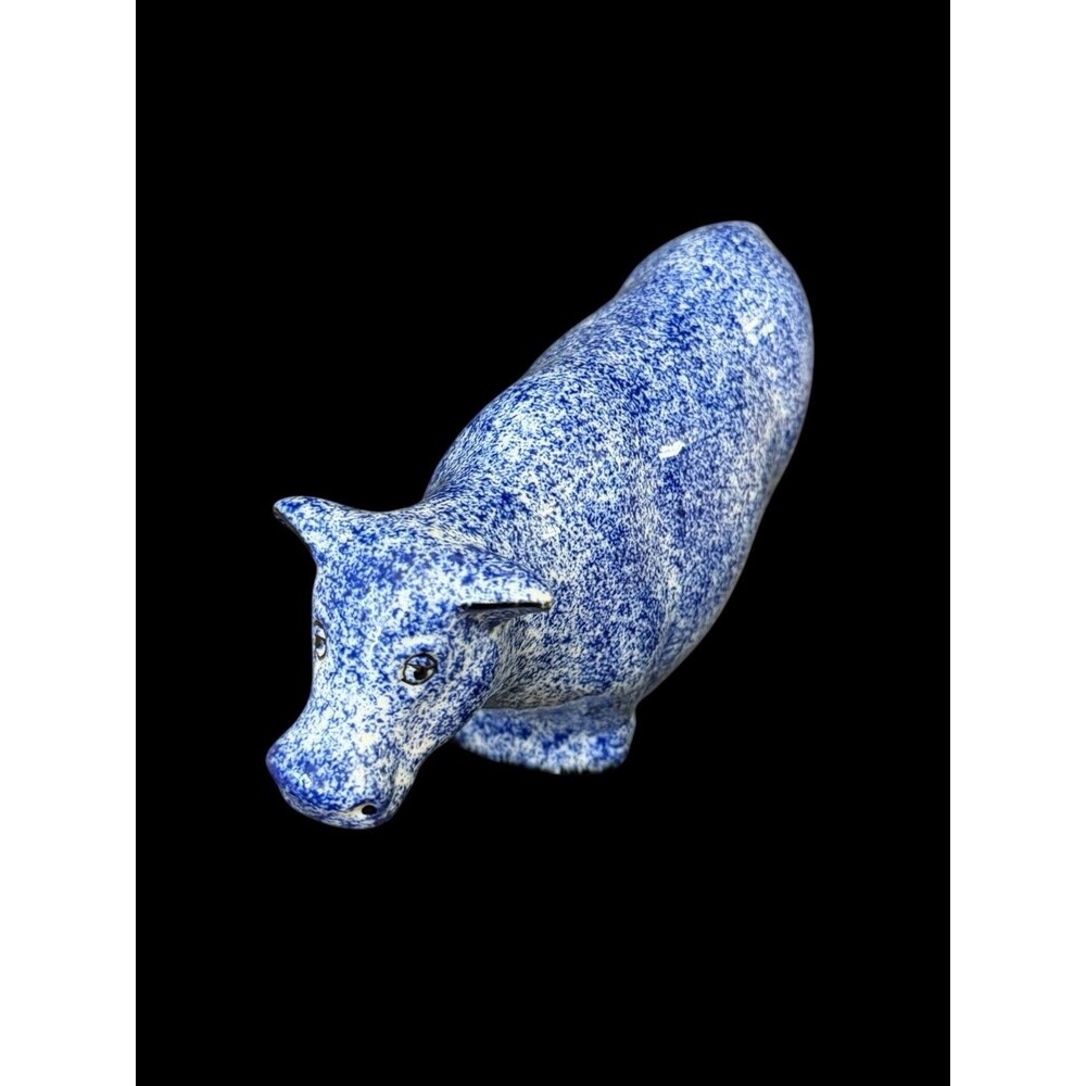 Vtg. Enesco Hand Painted Blue White Speckled Splatter Ceramic Cow Farmhouse